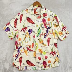 Food Art By Jams World Chili Pepper Print World Rayon Shirt Large Rare Vintage